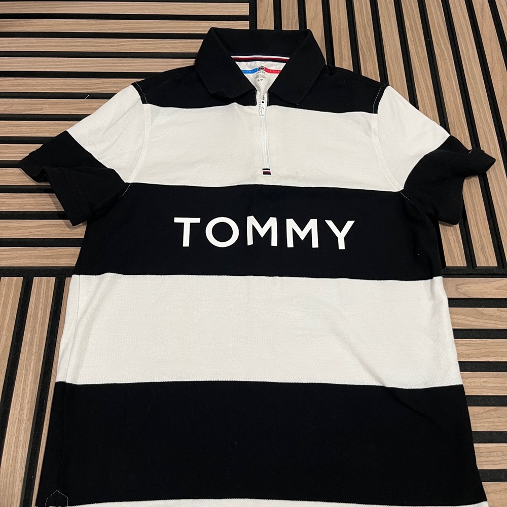 Tommy Hilfiger Black and White Zip Polo